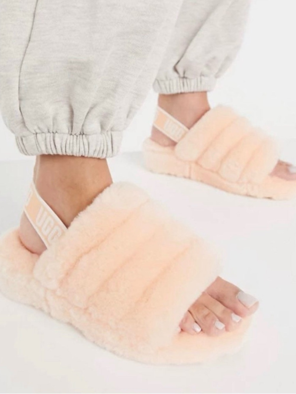 UGG Plush Flatform Slides in Peach